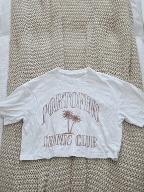 American Eagle Outfitters White Crop Tee with Tan Graphic